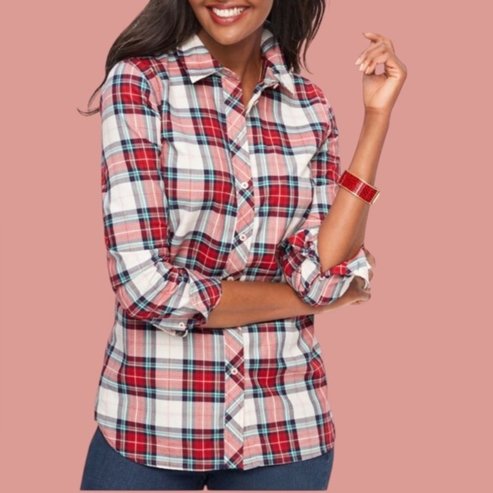 Talbots Women’s Size Large Casual Plaid Button-Down Shirt Multicolored Blouse
